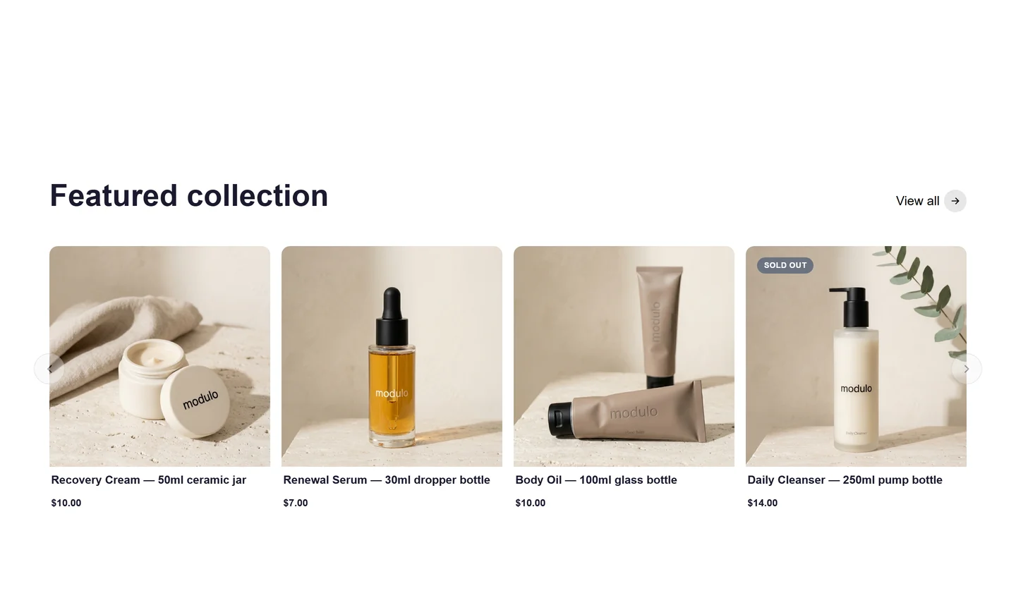 Featured products section preview