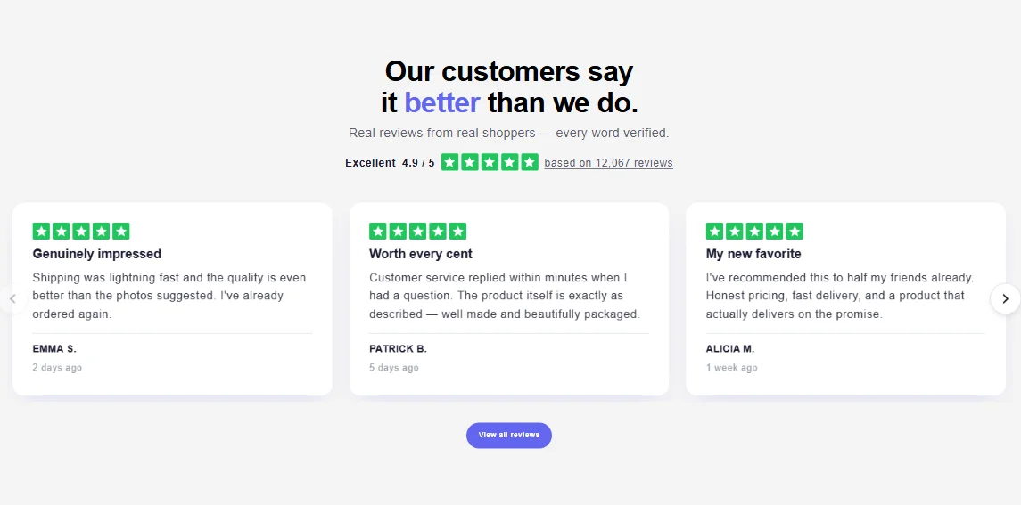 Testimonials section preview